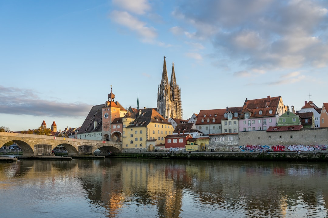 Regensburger Dom und Altstadt an der Donau im Abendlicht